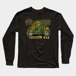 Vietnam Era Helmet Cover - Band - Front - War is Hell w Jungle - Fire w Txt Long Sleeve T-Shirt